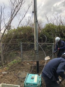 愛知県清須市の仮設現場にて仮設電源（動力・電灯）の引込電気工事（中電申請