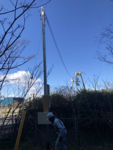 愛知県清須市の仮設現場にて仮設電源（動力・電灯）の引込電気工事（中電申請